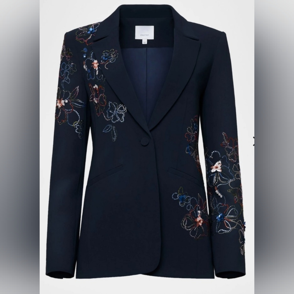 Cinq à Sept Black Floral Embroidered Blazer